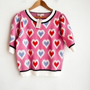 Philosophy Heart Print Short Sleeve Knit Top XL